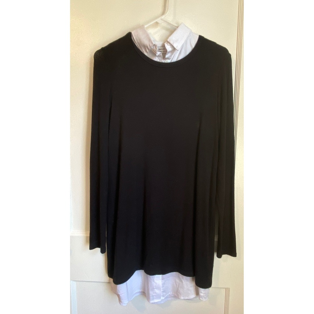 Bailey 44 Layered Look Tunic Sweater Black Dress White Faux Shirt Medium